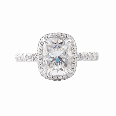 Cushion Cut Moissanite Triple Halo Pavé White Gold Ring