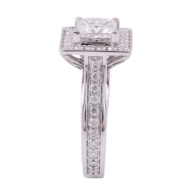 Princess Cut Moissanite Halo Triple Pavé Twisted Band Platinum Ring