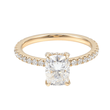 Cushion Cut Hidden Halo Pavé Yellow Gold Ring