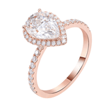 Pear Cut Moissanite Halo Pavé Rose Gold 