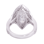 Marquise Cut Moissanite Halo Ring with White Gold Milgrain Pavé Band