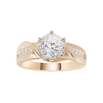 Round Brilliant Cut Moissanite with Radiant Cut Moissanite Yellow Gold Ring