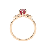 Marquise Cut Ruby Gemstone with White Round Moissanite Accent Stones Yellow Gold Ring