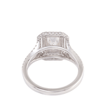 Radiant Cut Moissanite Split Shank Band Halo Pavé White Gold Ring