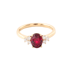 Oval Cut Lab-Grown Ruby with Moissanite Round Side Stones Yellow Gold Ring