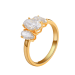 Oval Cut Moissanite with Oval Side Stones Yellow Gold Ring