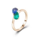 Pear Cut Blue Sapphire with Pear Cut Green Emerald Toi et Moi Yellow Gold Ring