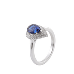 Pear Cut Blue Sapphire Gemstone Double Halo White Gold Ring