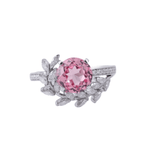 Round Cut Pink Sapphire with Marquise Cut White Moissanite Pave White Gold Ring