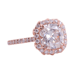 OMC Cushion Cut Moissanite Halo Pavé Rose Gold Ring