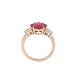 Princess Cut Ruby with Round White Moissanite Stones Yellow Gold Ring