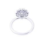 Round Brilliant Cut Moissanite Halo Flower Design Pavé White Gold Ring