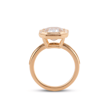 Asscher Cut Moissanite Milgrain Bezel Yellow Gold Solitaire Ring