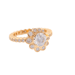 Round Brilliant Cut Moissanite with Round Moissanite Halo Eternity Band Yellow Gold Ring