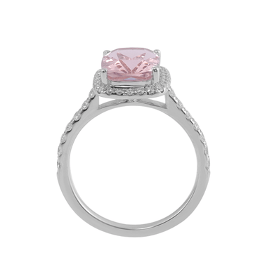 Cushion Cut Pink Sapphire Halo Pavé White Gold Ring