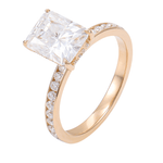 Radiant Cut Moissanite Hidden Halo Pave Yellow Gold Band