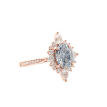 Oval Cut Grey-Blue Moissanite with Round and Oval Side Stones Pavé Rose Gold Ring