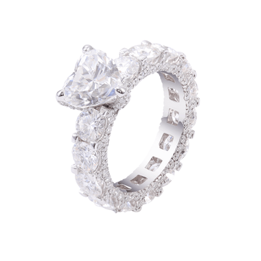 Heart Cut Moissanite Pave  with Eternity Band White Gold Ring