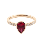 Pear Cut Ruby Bezel Yellow Gold