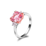 Pink Asscher Cut Moissanite with White Side Stones White Gold Ring