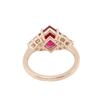 Princess Cut Ruby with Round White Moissanite Stones Yellow Gold Ring