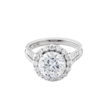 Round Brilliant Cut Moissanite Halo Split Pavé Platinum Ring