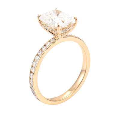 Radiant Cut Moissanite Hidden Halo Pave Yellow Gold Band