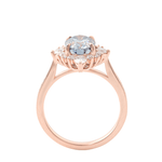 Oval Cut Grey-Blue Moissanite with Round and Oval Side Stones Pavé Rose Gold Ring