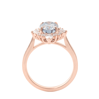 Oval Cut Grey-Blue Moissanite with Round and Oval Side Stones Pavé Rose Gold Ring