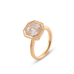 Asscher Cut Moissanite Milgrain Bezel Yellow Gold Solitaire Ring