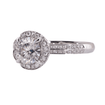 Round Brilliant Cut Diamond with Halo and Hidden Halo, Pave Band White Gold Ring