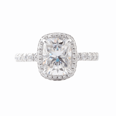 Cushion Cut Moissanite Triple Halo Pavé White Gold Ring