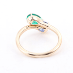 Pear Cut Blue Sapphire with Pear Cut Green Emerald Toi et Moi Yellow Gold Ring