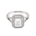 Radiant Cut Moissanite Split Shank Band Halo Pavé White Gold Ring