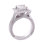 Princess Cut Moissanite Halo Triple Pavé Twisted Band Platinum Ring