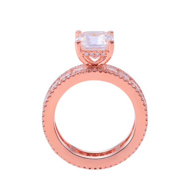 Asscher Cut Moissanite with Eternity Pave from Radiant and Round Moissanite Rose Gold Ring