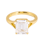 Emerald Cut Moissanite Split Shank Band Yellow Gold Solitaire Ring