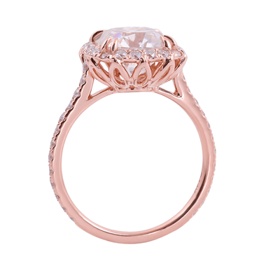 OMC Cushion Cut Moissanite Halo Pavé Rose Gold Ring