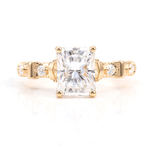 Radiant Cut Moissanite with Round Accent Stones and Hidden Halo Milgrain Yellow Gold Ring