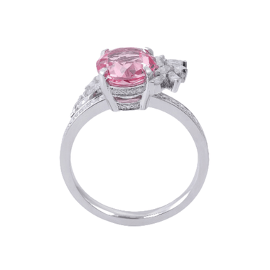 Round Cut Pink Sapphire with Marquise Cut White Moissanite Pave White Gold Ring