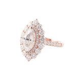 Marquise Cut Double Halo Pave Moissanite Rose Gold Ring