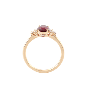 Oval Cut Lab-Grown Ruby with Moissanite Round Side Stones Yellow Gold Ring