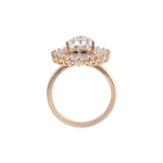 Pear Cut Moissanite Double Halo with Round and Baguette Stones Yellow Gold Ring