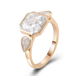 Asscher Cut Moissanite with Pear Side Stones Bezel Yellow Gold Ring