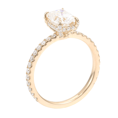 Cushion Cut Hidden Halo Pavé Yellow Gold Ring