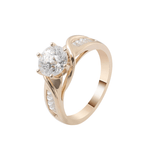 Round Brilliant Cut Moissanite with Radiant Cut Moissanite Yellow Gold Ring