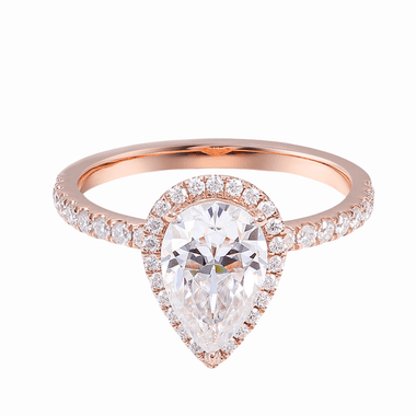 Pear Cut Moissanite Halo Pavé Rose Gold