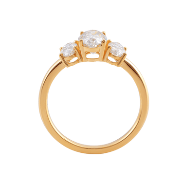 Oval Cut Moissanite with Oval Side Stones Yellow Gold Ring