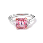 Pink Asscher Cut Moissanite with White Side Stones White Gold Ring