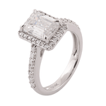 Emerald Cut Moissanite Halo Pave White Gold Ring